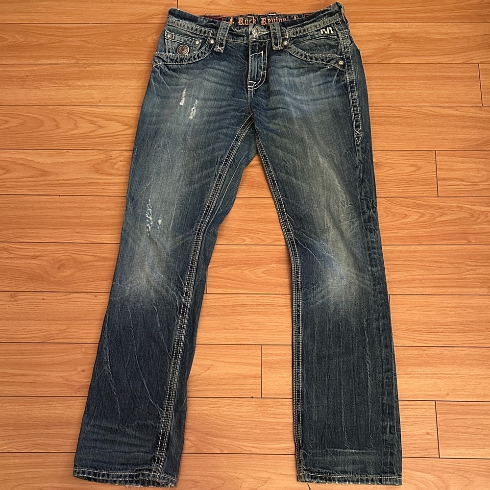 Rock Revival Men's Straight Jeans - Faded Blue Wash